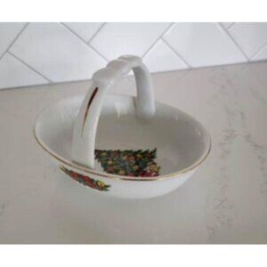 Christmas Basket Jamestown China Treasure Porcelain Handled  Gold Trim